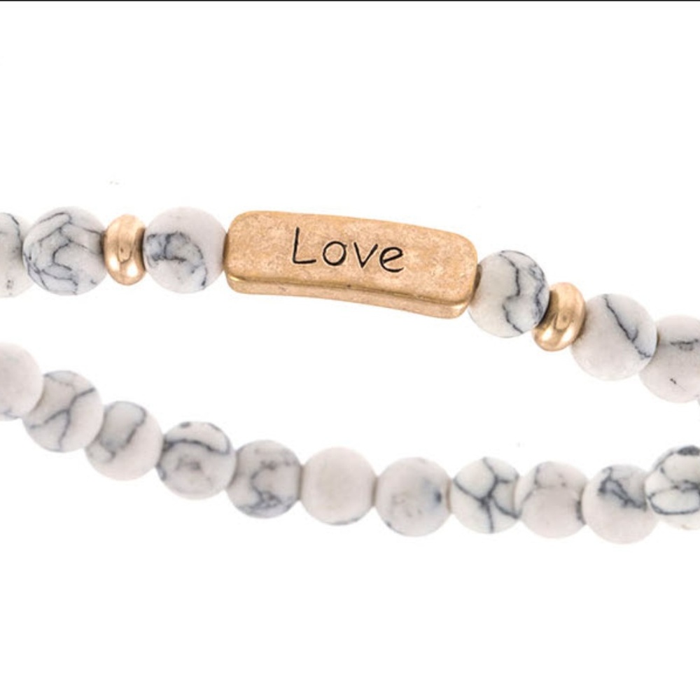 White “Love” etched beaded bracelet - Picture 2 of 3